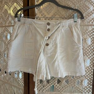 Free People Linen Women's White Tie Front Button Up  Shorts